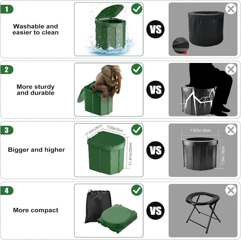 PAHTTO Portable Camping Toilet, Folding Toilet for Adults with Lid and Retractable Toilet Paper Holder, Waterproof Porta Potty with Carry Bag and Disposible Liners for Hiking, RV Travel, Road Trips, Green - Image 5